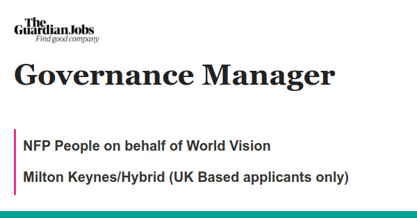 Governance Manager job with NFP People on behalf of World Vision
